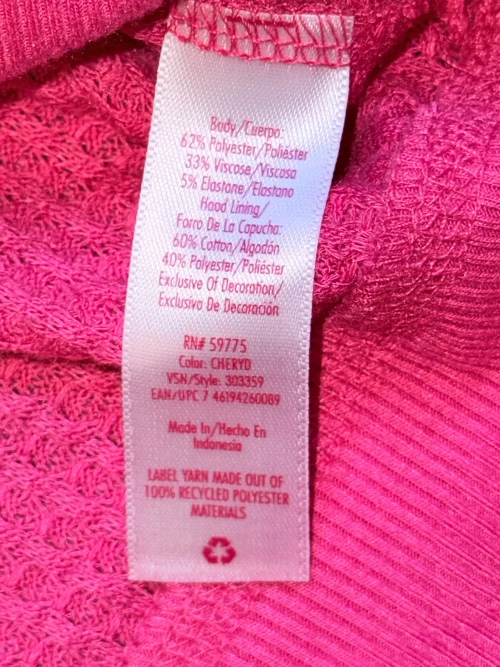 Justice Girls' Hot Pink Hooded Long Sleeve 7/8